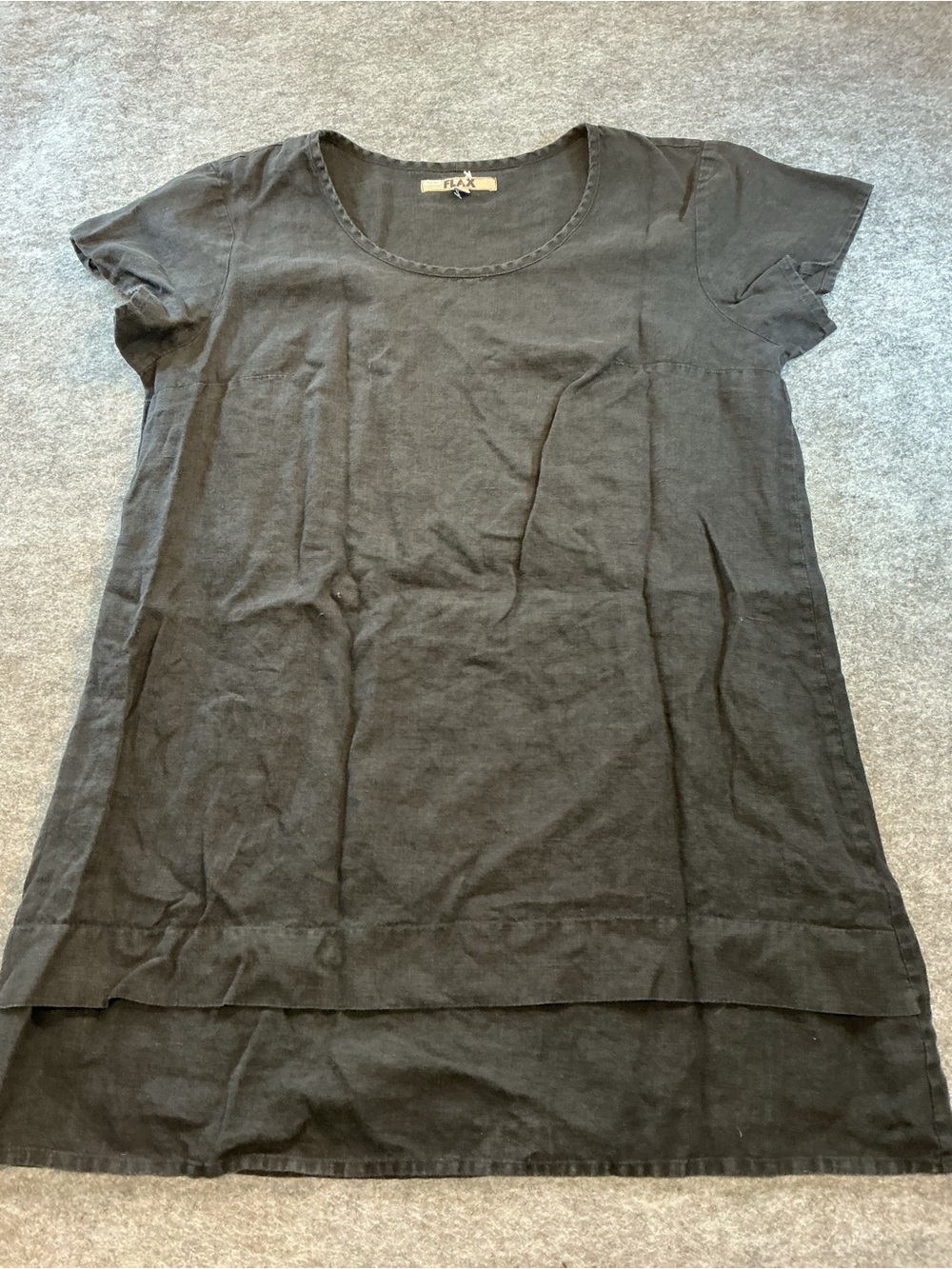 FLAX 100% Linen Midi Length Women's Black Short Sleeve Linen Dress Size L